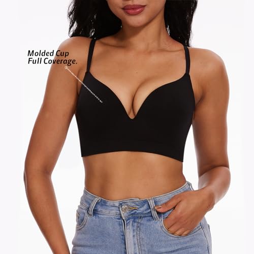 Push Up Bra for Women - Full Coverage Deep V Plunge Bra with Convertible Straps and Low Back2