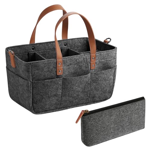 Disnace Bolsa de Fieltro, Bolsa de Fieltros Plegable, Bolsas de Fieltros para la Cosompra, Grande Fieltro Bolsas de Compras, Reutilizable con Compartimentos Multiusos para Compras Juguetes Ropa, Gris