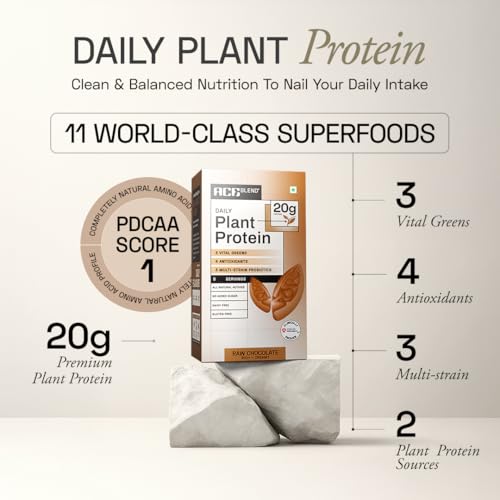 Image of Ace Blend DAILY 20G Vegan Plant Protein Powder (5 Servings) | Raw Chocolate | 4 Vital Greens, 4 Antioxidants, 3 Probiotics | Blended for All Men & Women | 100% Gut Friendly
