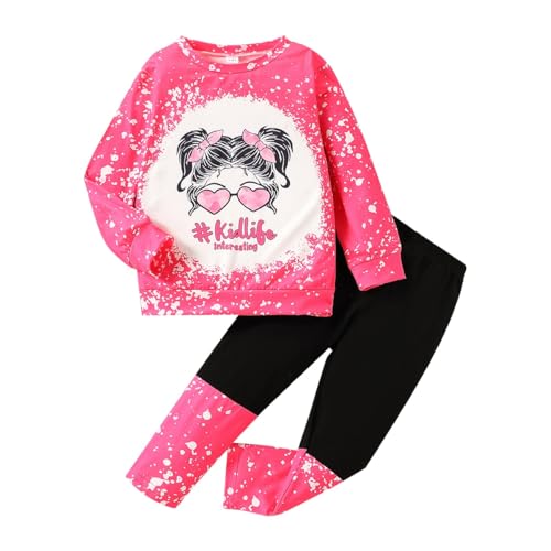Image of OLMRJKD Kids Toddler Girls Clothes Figure Graphic Drop Shoulder Top Pullover Spotted Print Pants Fall Winter Outfit Set