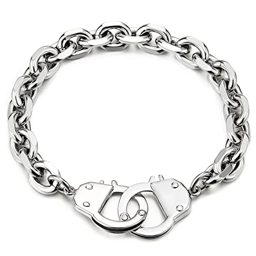COOLSTEELANDBEYOND Exquisitos Acero Inoxidable Hombre Mujer Esposar Cadena Enlace Pulsera, Pulido, Color Plata