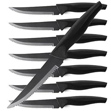 AMAZON - Wanbasion Black Stainless Steel Serrated Steak Knives Set of 8, Steak Knives Dishwasher Safe -Scratch Resistant