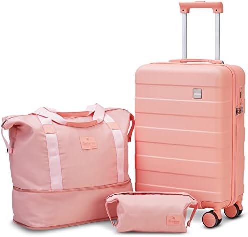 imiomo Carry on Luggage, 20 IN Carry-on Suitcase with Spinner Wheels, Hardside 3PCS Set Lightweight Rolling Travel Luggage with TSA Lock(20"/Pink)