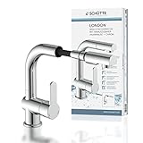 SCHÜTTE 79710 LONDON Wasserhahn fürs Bad, Waschtischarmatur mit herausziehbarer Brause, Haarbrause, ideal zum Haarewaschen, Einhebelmischer mit Ablaufgarnitur in Chrom
