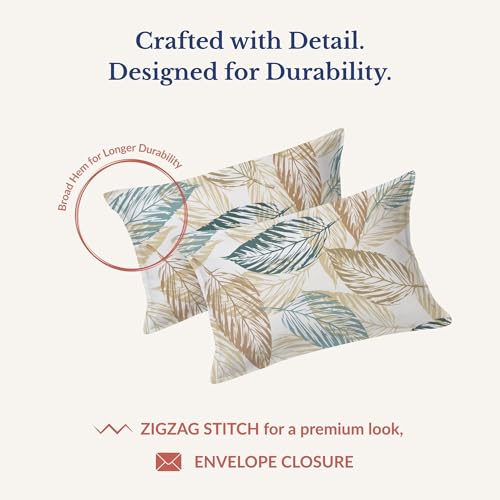 Image of Jaipur Weaves Queen Size Fitted Bedsheet Cotton with Elastic, 100% Pure Cotton Double Bed Fitted Sheet with 2 Pillow Covers, 240 TC, 60x78 Inches up to 8-inch Mattress, Leafy Design - (Grey Olive)