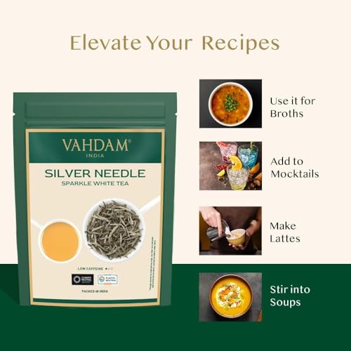 Image of VAHDAM, Silver Pine Needle White Tea Loose Leaf 50g | Caffeine Free, Gluten Free | Pure Unblended Loose Leaf Tea | Vacuum Sealed | Brew As Hot, Iced Or Kombucha Tea