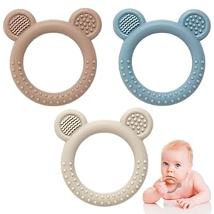 Teething Toys for Babies 0-6 Months, 3 Pack Silicone Baby Toys 6 to 12 Months, BPA Free Soft Textured Teething Relief Soothing Sore Gums Baby Essentials