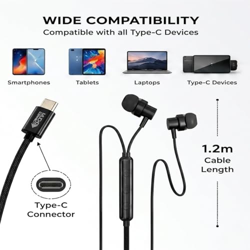 Image of Magnetic Wired Type C Headphones with HD Mic,Comfortable Fit,13mm Bass Driver, Tangle-Free Braided Cable,in-Line Controls,Premium Metal C Pin Earphones for Samsung,OnePlus,Realme,Xiaomi
