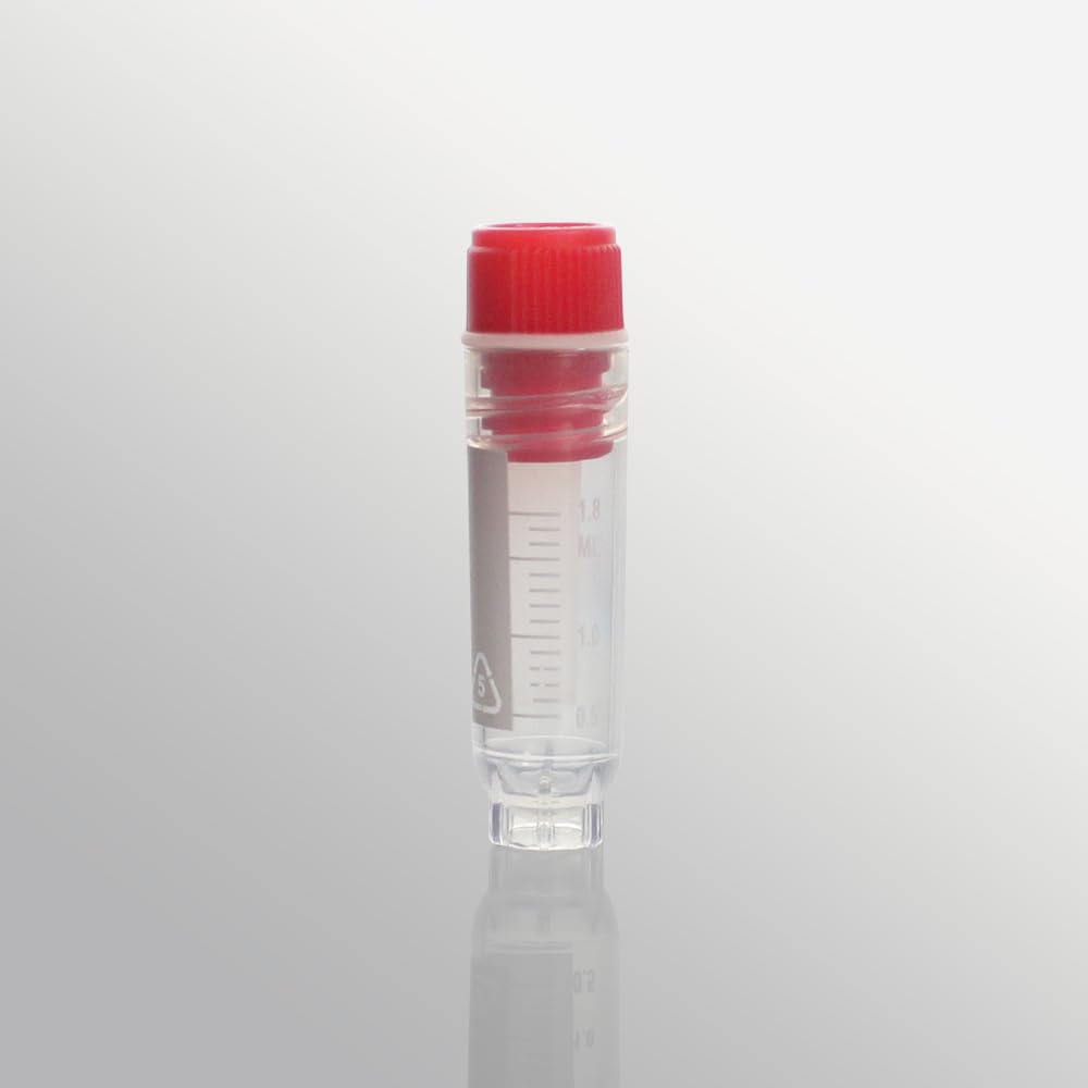 Kryotuben mit Schrauben, 1 ml, transparent mit rotem Deckel, für Kryokonservierung und Probenlagerung, 50 Stück pro Packung (CV-002-200-IN 2,0 ml