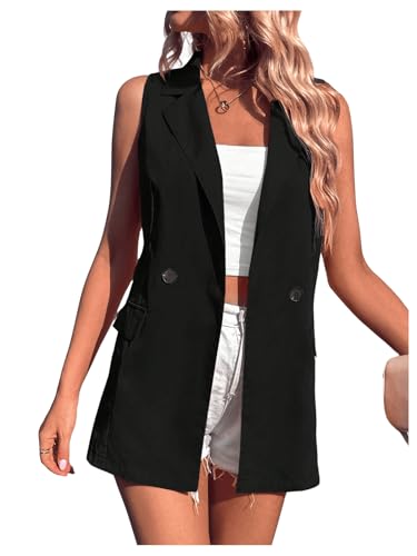 WDIRARA Women's Button Down Sleeveless Blazer Lapel Neck Casual Dressy Jacket Waistcoat