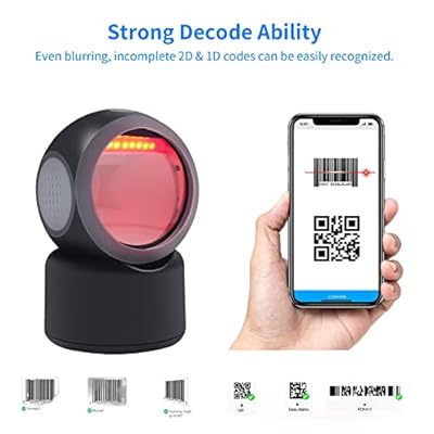 Alacrity 2D 1D QR Desktop Barcode Scanner, Omnidirectional Hands Free USB Wired Barcode Reader, Capture Codes on Screen, 3300DW, Black