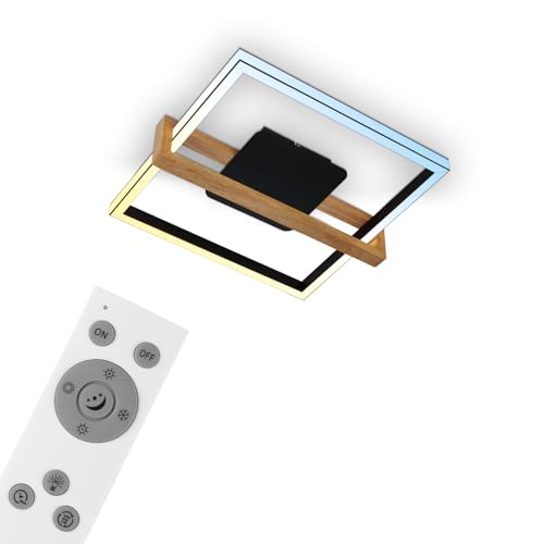 Plafonnier LED dimmable CCT Briloner avec télécommande et design bois - 2