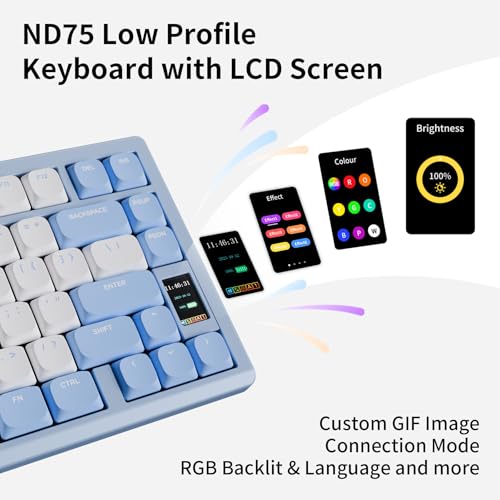 Image of Chilkey ND75 LP Low Profile Aluminum Mechanical Keyboard, 75 Percent Wireless Gaming Keyboard w /Screen, Tri-Mode, Quick Disassembly, RGB Backlit Keyboard for Laptop Office PC (Blue)