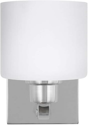 Generation Lighting 4128801-05 Canfield - Aplique de pared de cristal blanco y grabado, 1 luz de 100 vatios, 8 pulgadas de alto x 6 pulgadas de