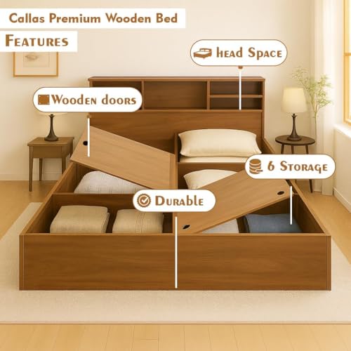 Image of Callas Trinity King Size Bed Engineered Wood with Box, Modern Design with Headboard | Elegant Finish | Durable Structure | 1 Year Warranty with Free Installation