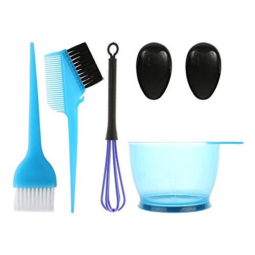 5PCS Hair Dye Color Brush and Bowl Set, Salon Hair Coloring Dye Brush Comb Ear Caps Dye Mixer Hair Tint Dying Coloring Applicator (Blue)