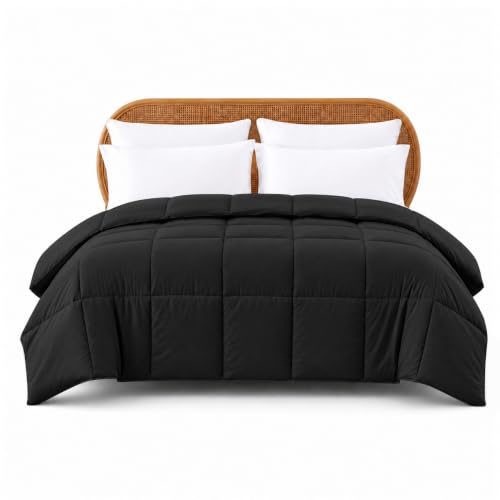 Image of Modern Threads Comforter Duvet Insert, Reversible Quilted Down Alternative Comforter with Corner Tabs, All Season Bedding, Queen, Black