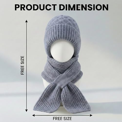 Image of Kraptick Women's Winter Cap and Scarf Set - Thick Fleece Lined Knitted Beanie Hat and Neck Warmer Muffler for Ladies, Soft & Stretchable Woolen Snow Proof for Extreme Cold -4