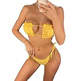 Damen-Bikini-Set mit Bandeau-BH und Plissee-BH, 2-teilig