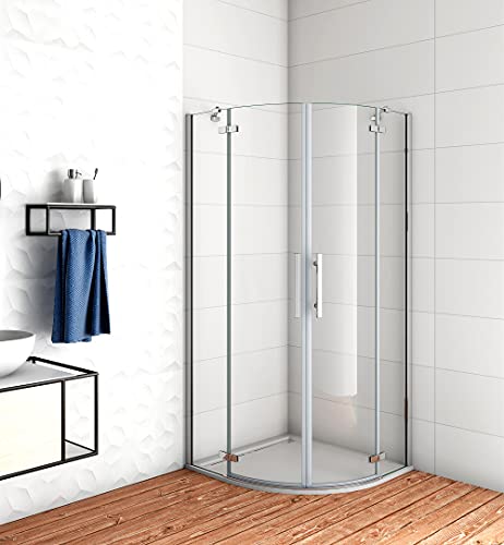 Acezanble Duschkabine 90x90cm Runddusche Duschabtrennung Viertelkreis Dusche H195cm Cover