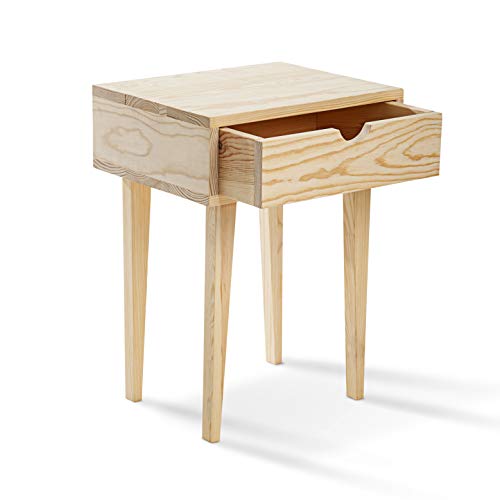 SUENOSZZZ Mesita de Noche Color Natural DIY Estilo nordico para Dormitorio de diseño con Cajon | Mueble