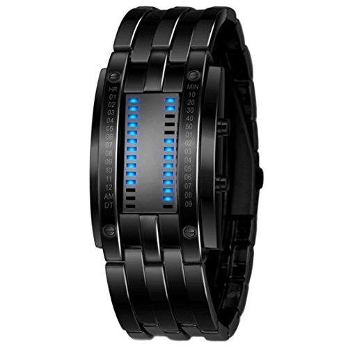 Transer Montre De Sport les hommes de luxe sont en acier inoxydable date acier LED numérique montres bracelet de sport Noir