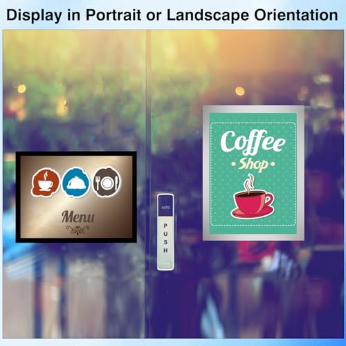 Window Sign Holder - Plastic Picture Frames 8.5x11'' - Double Sided and Adhesive for Wall/Door/Refrigerator/Cupboard Display Frame,Black,Pack of 2