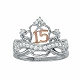 SURANO DESIGN JEWELRY Sterling Silver Two Tone 15 Anos Quinceanera Crown CZ Stones Ladies Ring (8)
