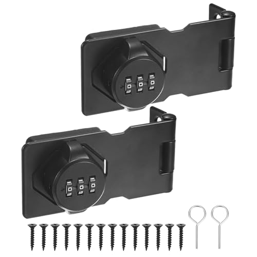 Image of M METERXITY 2-Pack Keyless Combination Lock, 3.7 inch Zinc Alloy Mechanical Password Twist Knob Hasp Locks Latch, 90 /180 Degree Barn Door Lock for Cabinet /Closet /Garage /Drawers /Garden [Black]