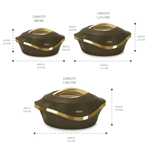 Image of MILTON Pearl Jr. Gift Set PU Insulated Inner Stainless Steel Casserole,Set of 3 (455 ml,860 ml,1270 ml),Dark Brown,BPA Free,Food Grade,Hot and Cold,Easy to Carry,Easy to Store,Chapati,Roti,Curd Maker