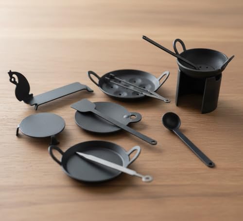 Image of Miniature Kitchen Set for Kids | Iron Toy Real Cooking Set with Stove, Tawa, Kadai & Utensils | Pretend Play Kitchen Set for Boys & Girls | Traditional Indian Mini Toy Set of 12pcs