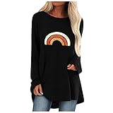 Sweater Frau Rundhals Tunika Weites Weich Hemden Elegante Buissnes Sweater Damen Rainbow Polyester Valentinstag Lange Ärmel Schwarz
