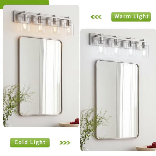 Image of Bathroom Vanity Light,4 Light Nickel Light Fixture with Thickened Clear Glass Shade, 21 inch Dimmable Modern Wall Sconce, Bathrooms Vanity Light Over Mirror for Bathroom