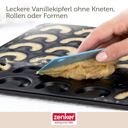 Foto von Zenker Vanillekipferl Backblech – Backform für 42 süße oder pikante Hörnchen – Jedes Kipferl wird gleichmäßig geformt – Antihaftbeschichtung für einfaches Entformen, Schwarz