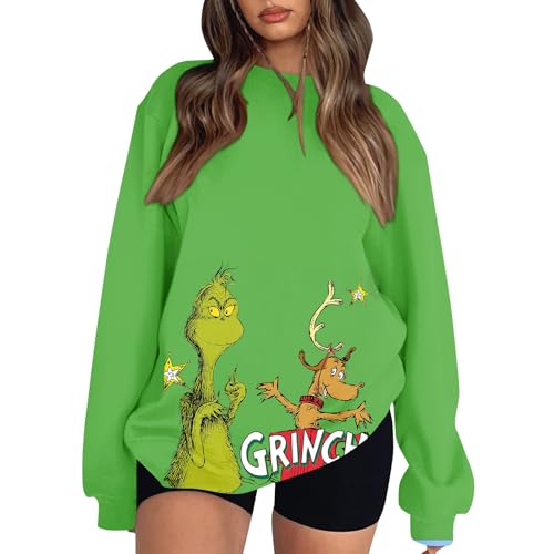 ZXCTKA Christmas Sweatshirts for Women Cute Christmas Graphic Long Sleeve Shirt Xmas Holiday Party Pullover Sweater Tops