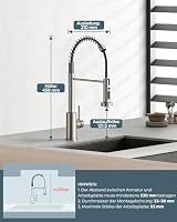 FORIOUS Wasserhahn Küche, Wasserhahn Küche Ausziehbar, 360° Schwenkbar Spiralfeder Spültischarmatur Küche, Einhebel-Warm- und wasserhahn, Edelstahl – Ansicht 2