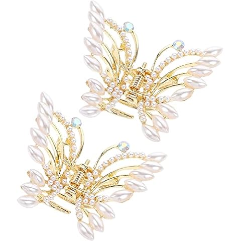 2 Pcs Claw Clip Butterflies Pearl Jaw Clip Styling Clip for Women and Girls Cover