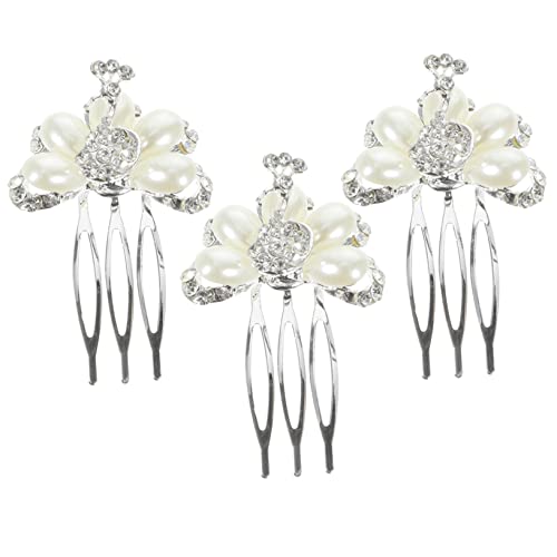 GANAZONO 3個 水晶飾り点 ヘアコーム 結婚式用 ダル髪飾り レディース用 安定固定デ パーティーや撮影に適した