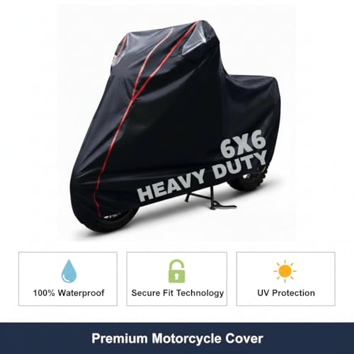 Image of 6X6 Heavy Duty Bike Cover for Access 125, Dual Tone Black & Red Piping, All-Weather Protection, Waterproof, UV Resistant, Dustproof, Durable Outdoor Motorcycle Body Covers for Daily Use