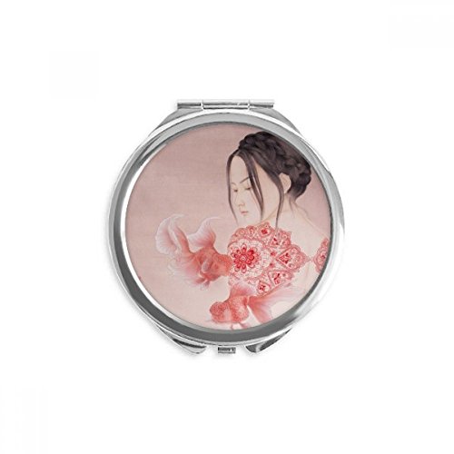 Miroir de maquillage de poche peinture chinoise pour retouches rapides en voyage