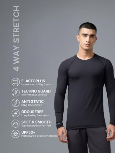 Image of TECHNOSPORT Men's Compression Full Sleeve T-Shirt 4-Way Stretch Slim Fit Gym & Workout Tee Quick-Dry Moisture-Wicking Athletic Training Wear ElastoPlus Fabric Technology for Comfort & Flexibility