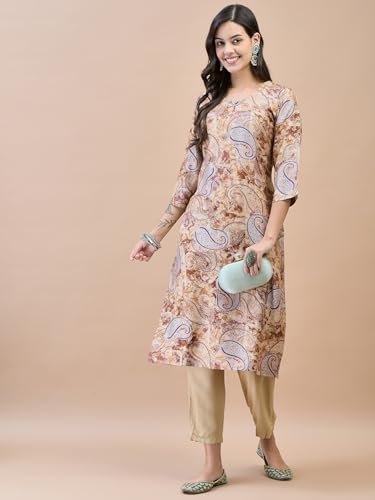Image of Shree Women Liva (Rayon) White Floral Print Kurta