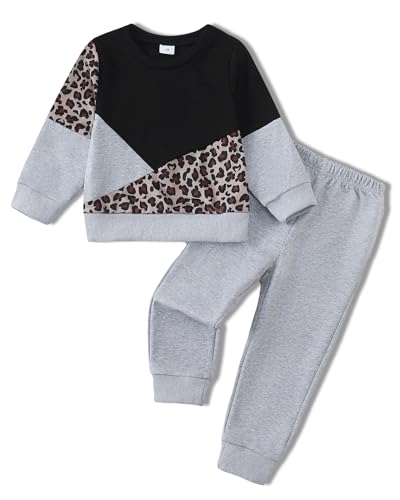 Jecson Toddler Girl Clothes Sets: Soft & Elastic Ankle Outfits Colorblock Leopard Sweatsuit Cute Fall Home & School 2-8Y - Main Image