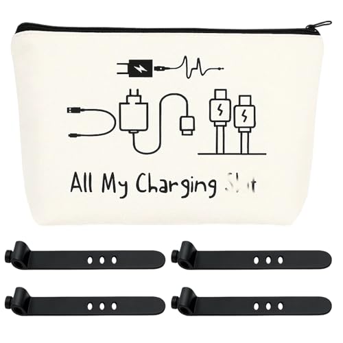 Charging Cable Organizer Bag,Charging Cable Organizer Bag, Funny Zippered Cable Storage for Women Men, Travel Home Silicone Cable Ties Charger Organiser,Cables Plugs Organiser Bags All My Charging Stu