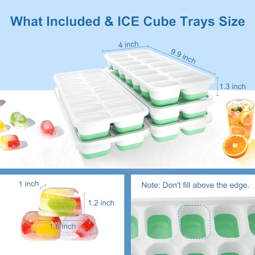 5 Pack 70 Cube Silicone Ice Cube Trays for Freezer with Lids, Easy-Release Stackable Ice Molds & Ice Trays, BPA-Free Freezer Ice Tray Set for Drinks,Coffee,Cocktails, Food,Ice Trays for Freezer.