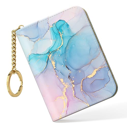 Image of Nipichsha Credit Card Holder, Small RFID Card Wallet for Women, Slim Leather Card Holder Wallet, Colorful Ink Marble, 4.33 x 3.15 x 0.98 inches, Fashions