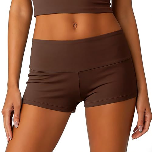 Image of KMBANGI Womens Fold Over Shorts Elastic Waist Y2k Lounge Shorts Foldover Cute Pajama Micro Bottoms Mini Shorts Sleepwear
