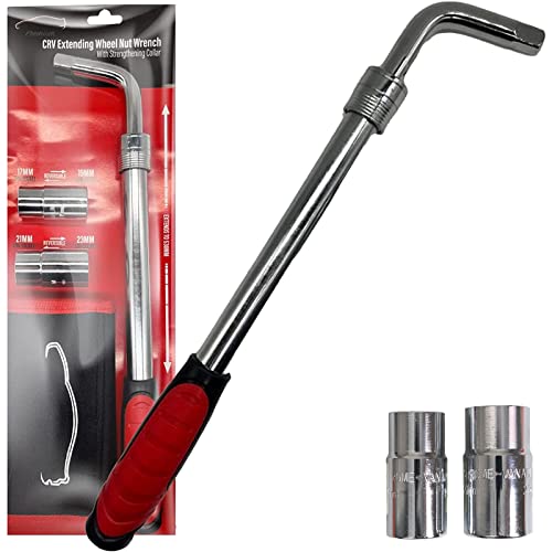 Xtremeauto Heavy Duty Car Wheel Wrench - Brace for Car Telescopic Lug Nut Tyre Wrench Reversable 17mm 19mm 21mm & 23mm Sockets to Suit All Cars Nuts with Carry Bag (XAHDCWB1)