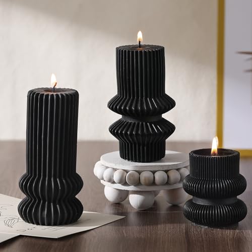Mtlee MTLEE-WED0110D 3 Pcs Small Ribbed Pillar Candles Scented Pillar Candle Tall Pillar Candle Soy Wax Aesthetic Candle 4.7 cover
