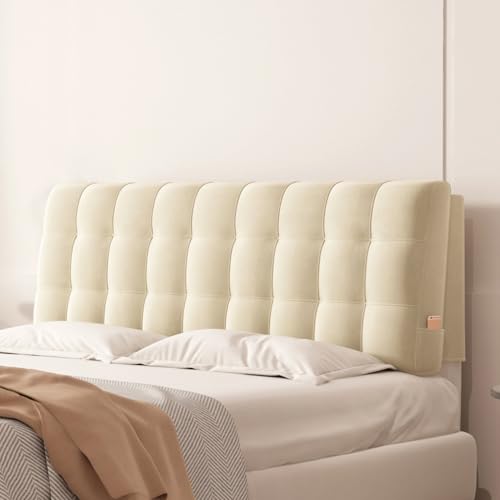 Coussin de tête de lit capitonné beige de 133 x 58 x 10 cm - Grand coussin de lecture pour lit et lit de jour - Couleur unie - Pour dortoir et maison